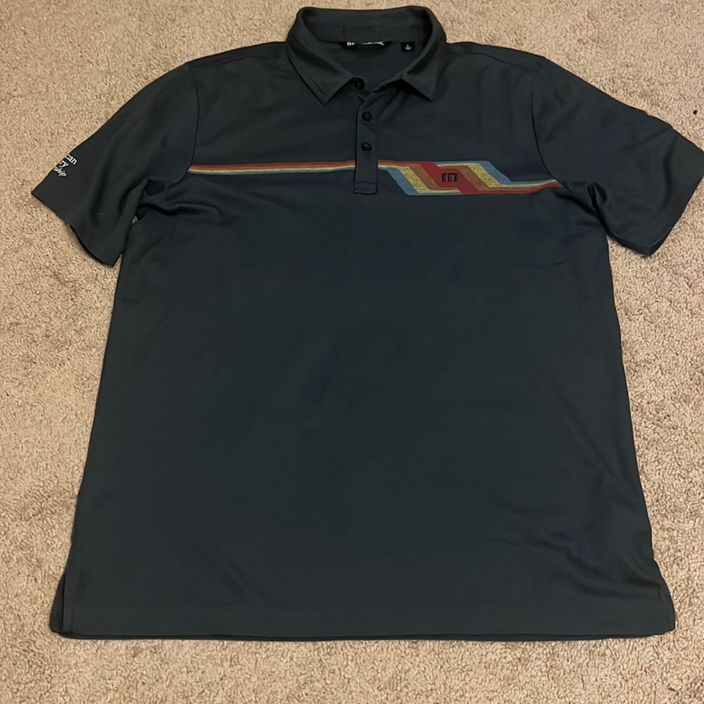 Travis Mathew BYOB Polo L Blue Short Sleeve Shirt Golf NBC sports